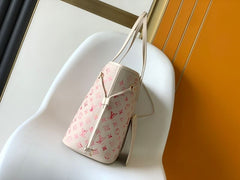(Pre-Order) Louis Vuitton Neverfull MM – Cream & Pink Monogram Embossed Leather (Replica)