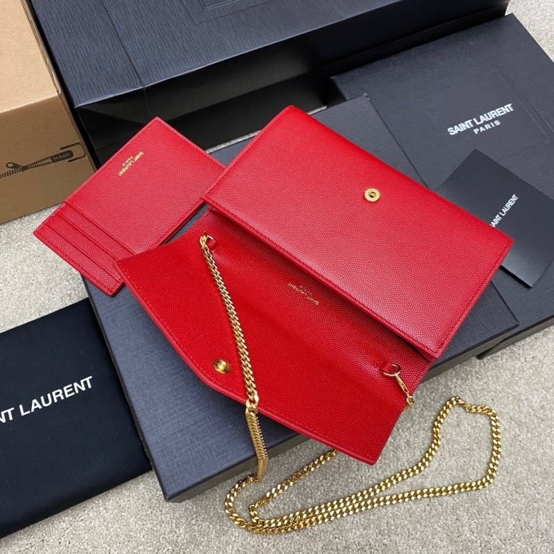 (Pre-Order) YSL Uptown Envelope Chain Wallet – Red Grain Leather (Replica)