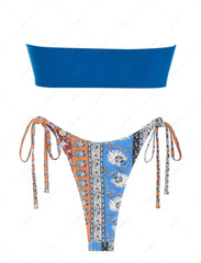 (Instock Now) Tie Side Metal Hardware Ethnic Style Printed Bandeau
Bikini Swimwear