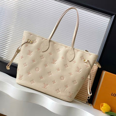 (Pre-Order) Louis Vuitton Neverfull MM – Empreinte Leather (Cream with Pink Monogram)(Replica)