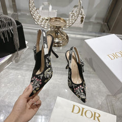 (Pre-Order) Christian Dior-Inspired Floral Embroidered Slingback Heels (Replica)