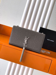 (Pre-Order) YSL Medium Envelope Croc Chain Bag with Tassel (Grey) (Replica)