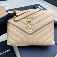 (Pre-Order) YSL LouLou Medium Chain Bag – Beige (Gold Hardware) (Replica)