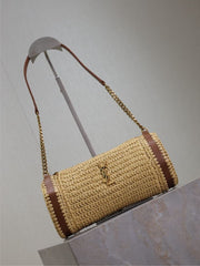 (Pre-Order) YSL Crochet Barrel Shoulder Bag – Beige & Brown (Replica)