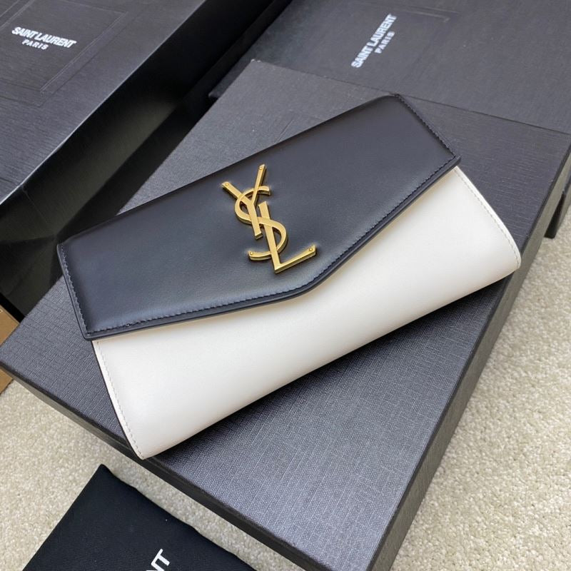 (Pre-Order) YSL Envelope Chain Wallet – Black & Beige Two-Tone (Replica)