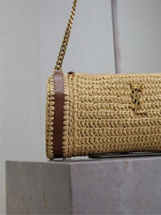 (Pre-Order) YSL Crochet Barrel Shoulder Bag – Beige & Brown (Replica)