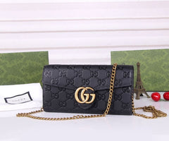 (Pre-Order) Gucci GG Marmont Black Leather Chain Wallet (Replica)