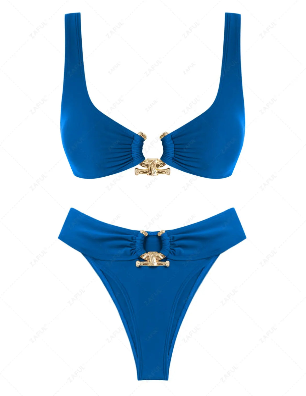 (Instock Now) O Ring Metal Ruched Tank Style Cheeky Bikini Set Two Piece Swimwear