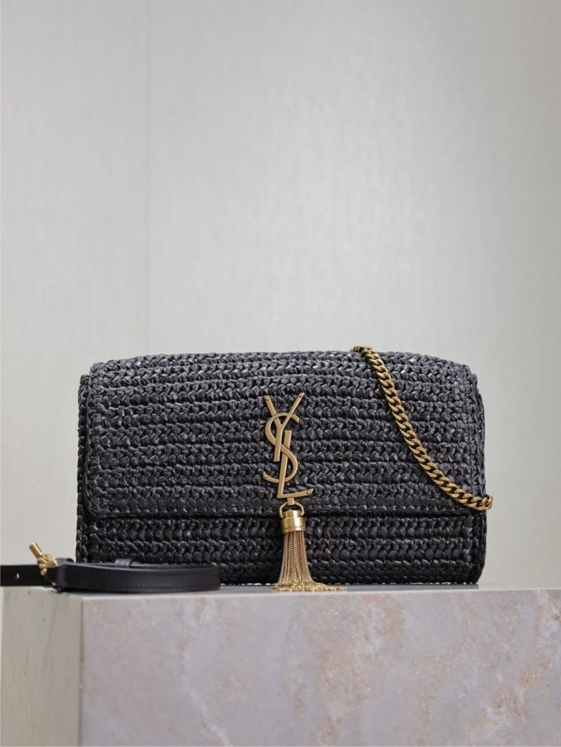 (Pre-Order) YSL Kate Raffia Chain Bag – Black (26CM) (Replica)