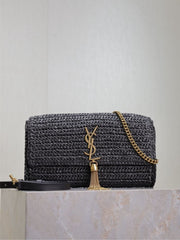 (Pre-Order) YSL Kate Raffia Chain Bag – Black (26CM) (Replica)