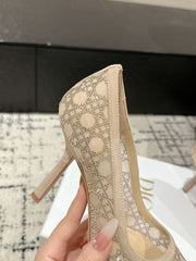 (Pre-Order) Christian Dior-Inspired Closed Back Rhinestone Mesh Pumps (Replica)