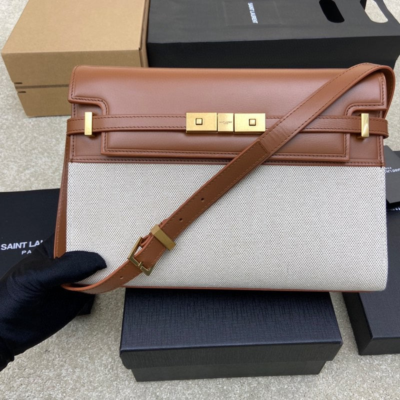 (Pre-Order) Saint Laurent Manhattan Medium Canvas & Leather Bag (Brown/Beige) (Replica)