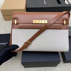 (Pre-Order) Saint Laurent Manhattan Medium Canvas & Leather Bag (Brown/Beige) (Replica)
