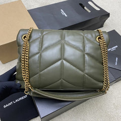 (Pre-Order) Saint Laurent Puffer Medium Chain Bag – Olive Green (Replica)