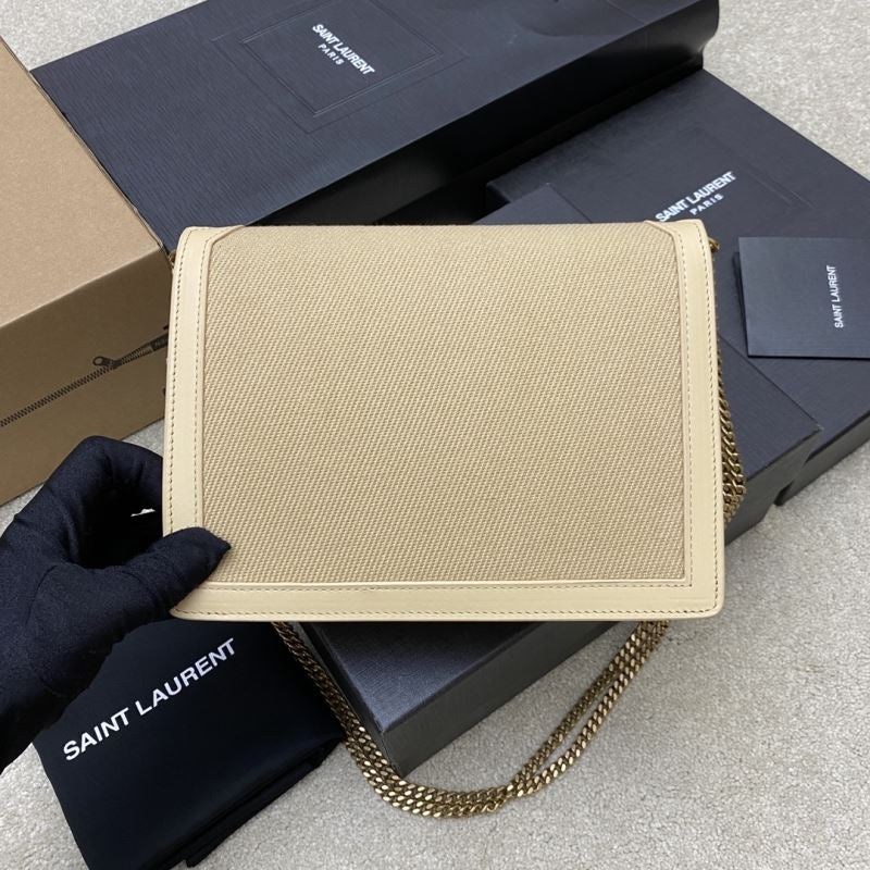 (Pre-Order) YSL Envelope Chain Bag – Beige Canvas with Leather Trim (22CM) (Replica)