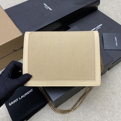 (Pre-Order) YSL Envelope Chain Bag – Beige Canvas with Leather Trim (22CM) (Replica)