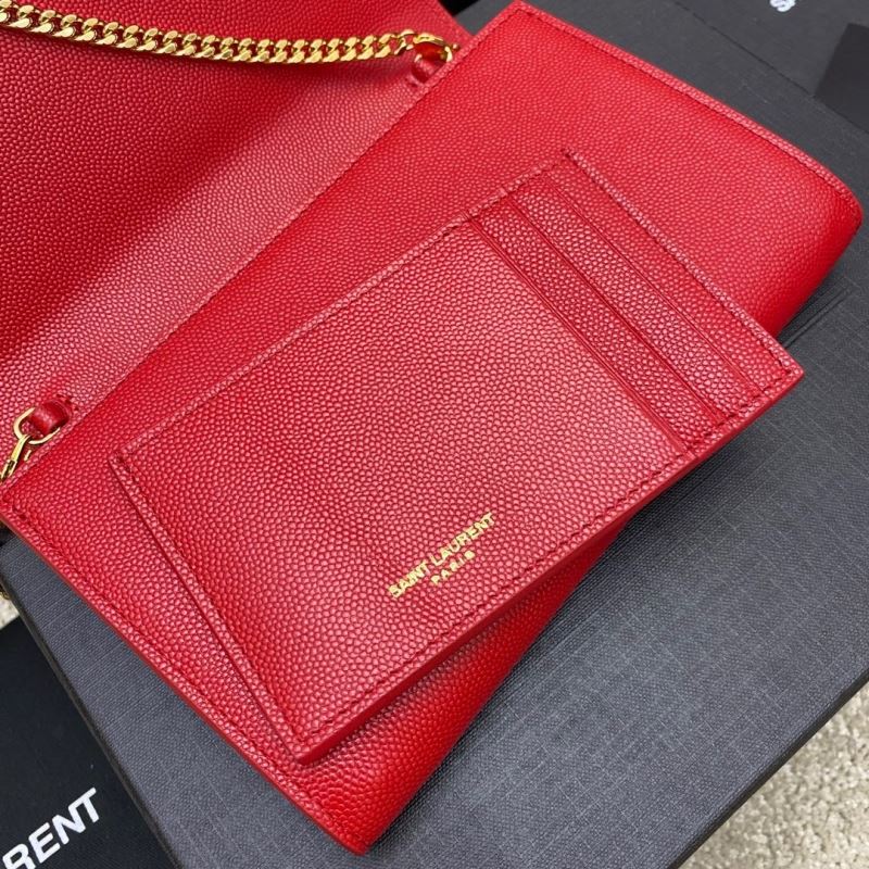 (Pre-Order) YSL Uptown Envelope Chain Wallet – Red Grain Leather (Replica)