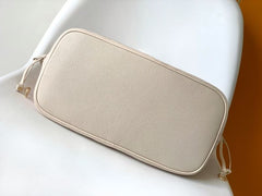 (Pre-Order) Louis Vuitton Neverfull MM – Cream & Pink Monogram Embossed Leather (Replica)