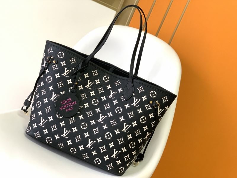 (Pre-Order) Louis Vuitton Neverfull MM – Black Monogram with Pink Tag (Replica)