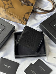 (Pre-Order) YSL Men’s Black Crocodile Bi-Fold Wallet (Replica)