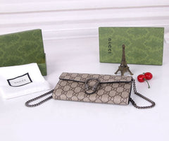 (Pre-Order) GUCCI Dionysus GG Supreme Chain Wallet – Beige (Replica)
