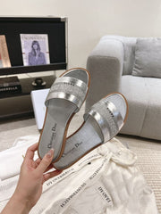 (Pre-Order) Christian Dior-Inspired Metallic Silver Slides