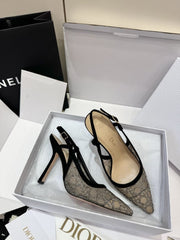 (Pre-Order) Christian Dior-Inspired Rhinestone Mesh Slingback Heels (Replica)