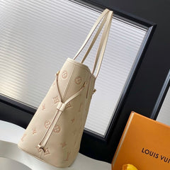 (Pre-Order) Louis Vuitton Neverfull MM – Empreinte Leather (Cream with Pink Monogram)(Replica)