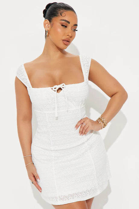 Fashion Nova Caroline Eyelet Mini Dress - Ivory (INSTOCK NOW)