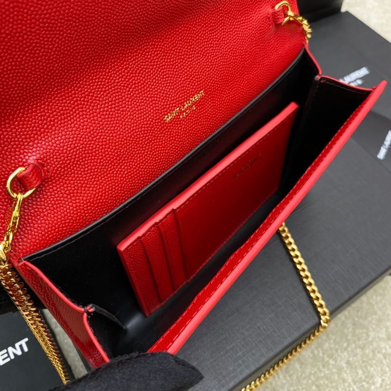 (Pre-Order) YSL Uptown Envelope Chain Wallet – Red Grain Leather (Replica)