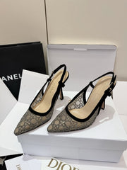 (Pre-Order) Christian Dior-Inspired Rhinestone Mesh Slingback Heels (Replica)