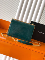 (Pre-Order) YSL Sunset Croc-Embossed Chain Bag – Green (Replica)