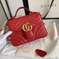(Pre-Order) GUCCI Calfskin Matelasse Mini GG Marmont Top Handle Shoulder Bag (Replica)
