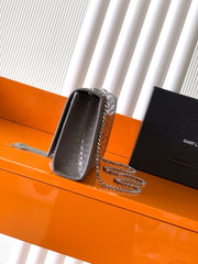 (Pre-Order) YSL Medium Envelope Croc Chain Bag with Tassel (Grey) (Replica)