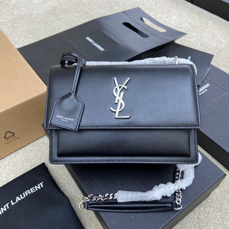 (Pre-Order) YSL Sunset Medium Bag – Black with Silver Hardware (Replica)