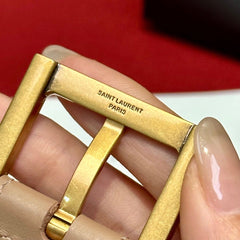 (Pre-Order) Beige YSL Cassandre Thin Belt (Gold Buckle) (Replica)